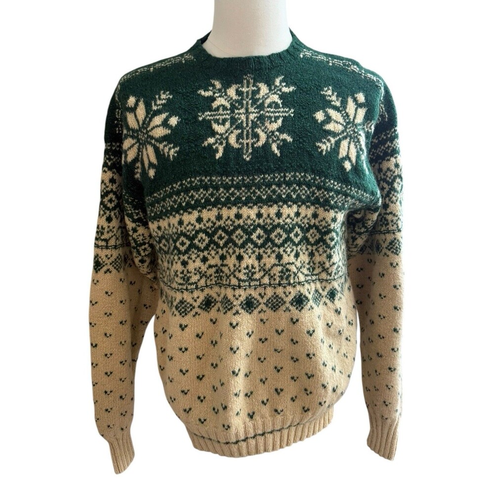 Vtg Polo Ralph Lauren Sweater Men XL Green Fair Isle Nordic Wool Silk Hand Knit